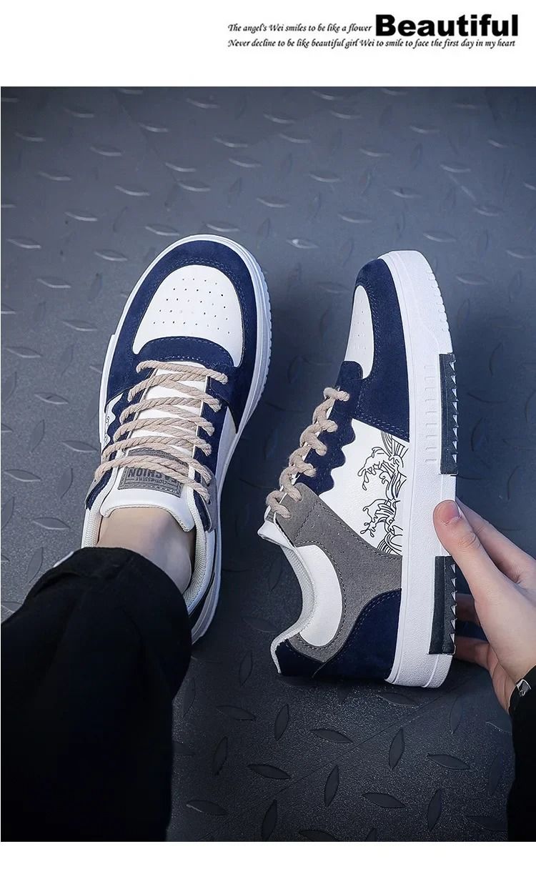 ASSKLO  Large Size sneakers Men's Shoes Breathable Little White Shoes Fashion Versatile Thick Sole Sports and Casual Board Shoes Flat shoes Trendy Shoes Sneakers Running Shoes Athletic Outdoor blue