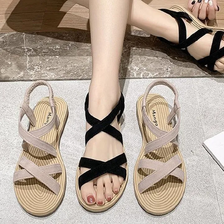 ASSKLO Women's Sandals Comfortable Open toed Flat Bottom Elastic Band Wear Resistant Sole Beach Shoes Casual Girl Flat Shoes Casual Shoes Female Student Sandals Fashion Shoes Slippers Loafers