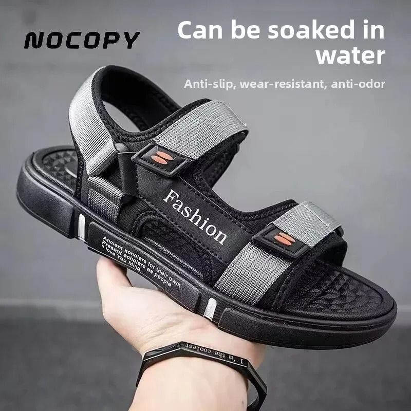 ASSKLO Large Size Men's sandals New fashion summer men's wear-resistant non-slip anti-odor driving shoes can soak couple beach shoes open shoes Black Grey shoes