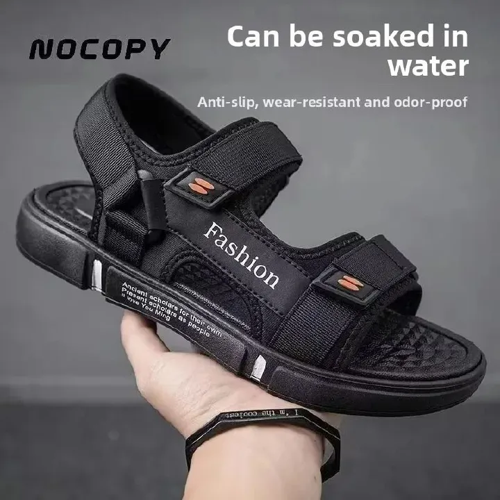 ASSKLO Large Size Men's sandals New fashion summer men's wear-resistant non-slip anti-odor driving shoes can soak couple beach shoes open shoes Black Grey shoes