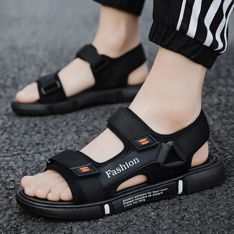 ASSKLO Large Size Men's sandals New fashion summer men's wear-resistant non-slip anti-odor driving shoes can soak couple beach shoes open shoes Black Grey shoes