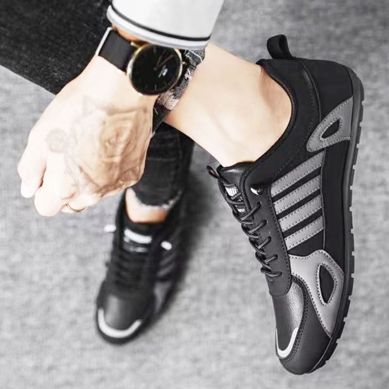 ASSKLO Large size 41-46 New PU Leather Shoes trendy genuine versatile wear-resistant breathable board shoes MensTrendy Sport Sneaker Lace Up Footwear military training soft soled sports leisure shoes