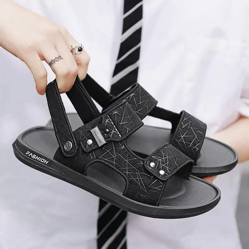 ASSKLO New Quality Leather Men sandals Fashion Slippers Open Shoes Comfortable Summer Sandals Beach Shoes Soft Sole Flats Wear-resistant Non-slip Anti-odor Driving Shoes Durable Shoes Household Shoes