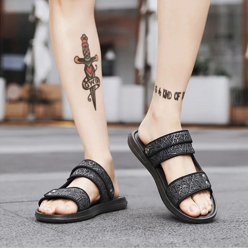 ASSKLO New Quality Leather Men sandals Fashion Slippers Open Shoes Comfortable Summer Sandals Beach Shoes Soft Sole Flats Wear-resistant Non-slip Anti-odor Driving Shoes Durable Shoes Household Shoes