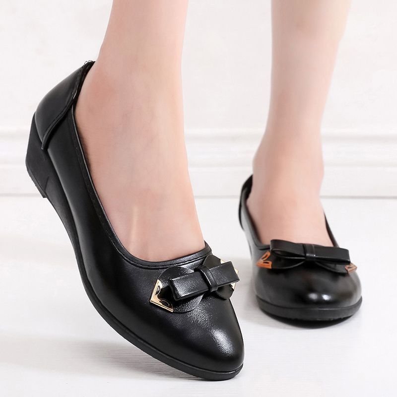 ASSKLO New women's leather shoes Flat Shoes Casual Soft Sole Soft leather comfortable soft shoes kitchen work flats Slip on Shoes black