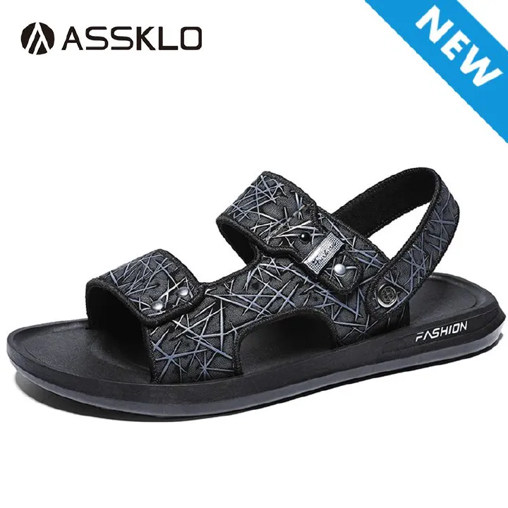 ASSKLO New Quality Leather Men sandals Fashion Slippers Open Shoes Comfortable Summer Sandals Beach Shoes Soft Sole Flats Wear-resistant Non-slip Anti-odor Driving Shoes Durable Shoes Household Shoes