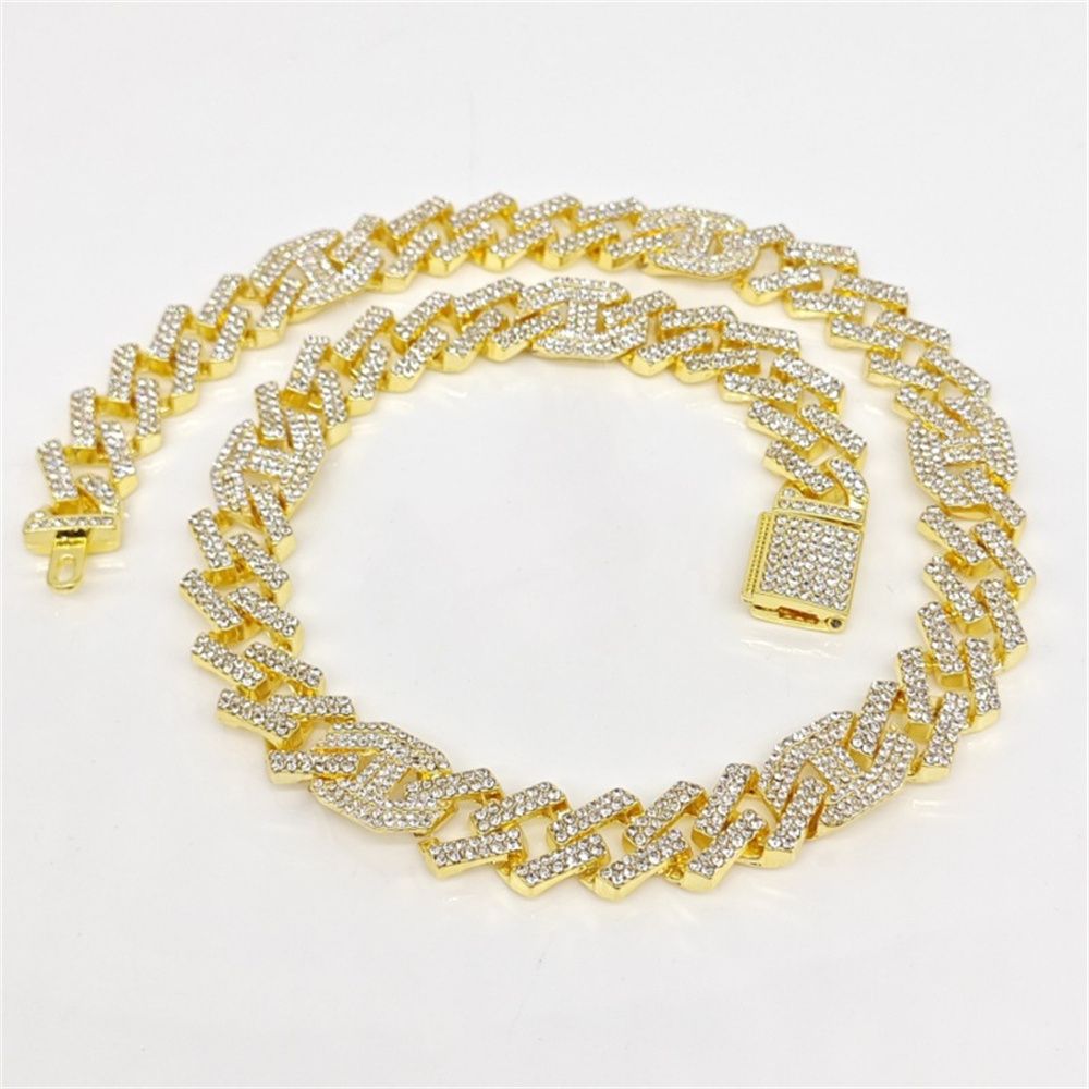 3pcs/set European and American style Hip-hop Diamond Necklace Bracelet Men's Watch Set Gold Quartz  Full Diamond Watch Male Student Steel Band Metal Calendar Gift Set Watch