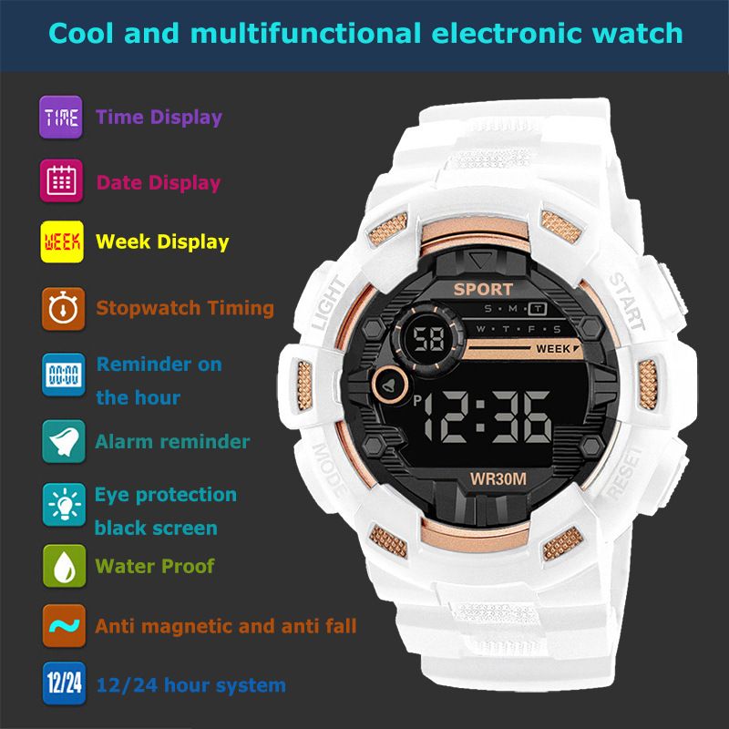 Middle and High School Students Boys Children Trendy Youth Watches Black Technology Waterproof Anti-fall Luminous Sports Electronic Watch