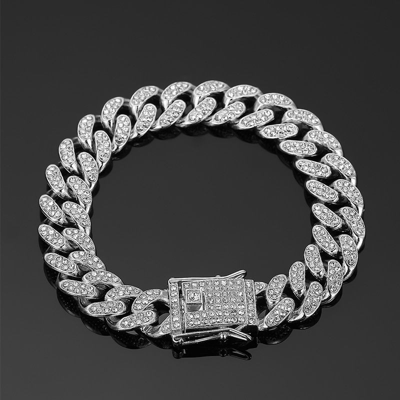 3pcs/set European and American High Quality Luxury Hip Hop Men's Watch Bracelet Necklace Full Diamonds Personalized Square Quartz Wrist Watch Diamond Inlaid Cuban chain Women's Ice Watch jewelry set