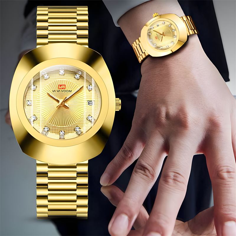 New Fashion High Grade Couple Watch Luxury Gold Stainless Steel Strap 30M Waterproof Diamond Cut Mirror High-end Quartz Men's Watch Exquisite  Casual Women's Wrist Watch
