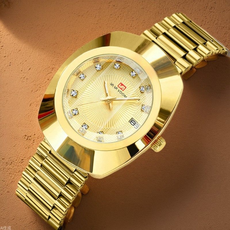 New Fashion High Grade Couple Watch Luxury Gold Stainless Steel Strap 30M Waterproof Diamond Cut Mirror High-end Quartz Men's Watch Exquisite  Casual Women's Wrist Watch