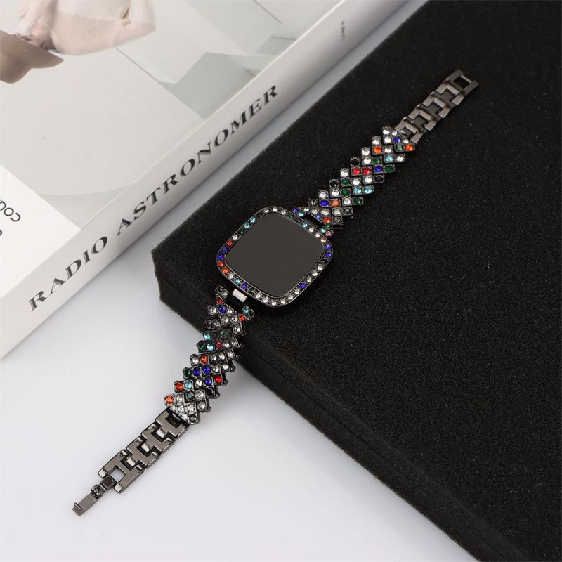 2pcs/set Women's Jewelry Watch Set Square Full Diamond LED Touch Screen Electronic Watches Large Rhinestone Bracelet Hip Hop Fashion Accessories