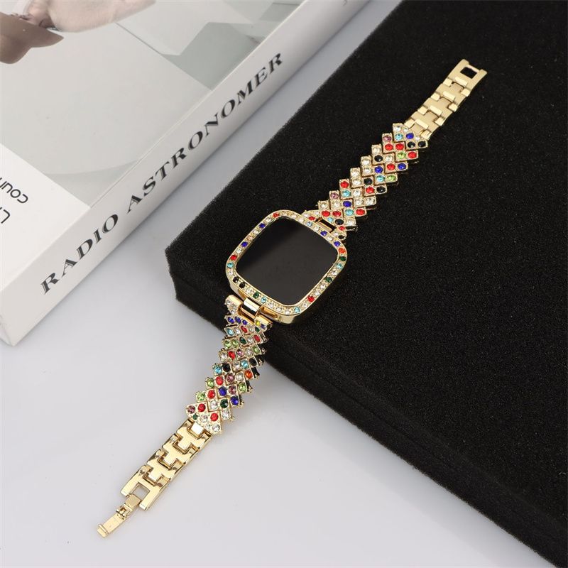 2pcs/set Women's Jewelry Watch Set Square Full Diamond LED Touch Screen Electronic Watches Large Rhinestone Bracelet Hip Hop Fashion Accessories
