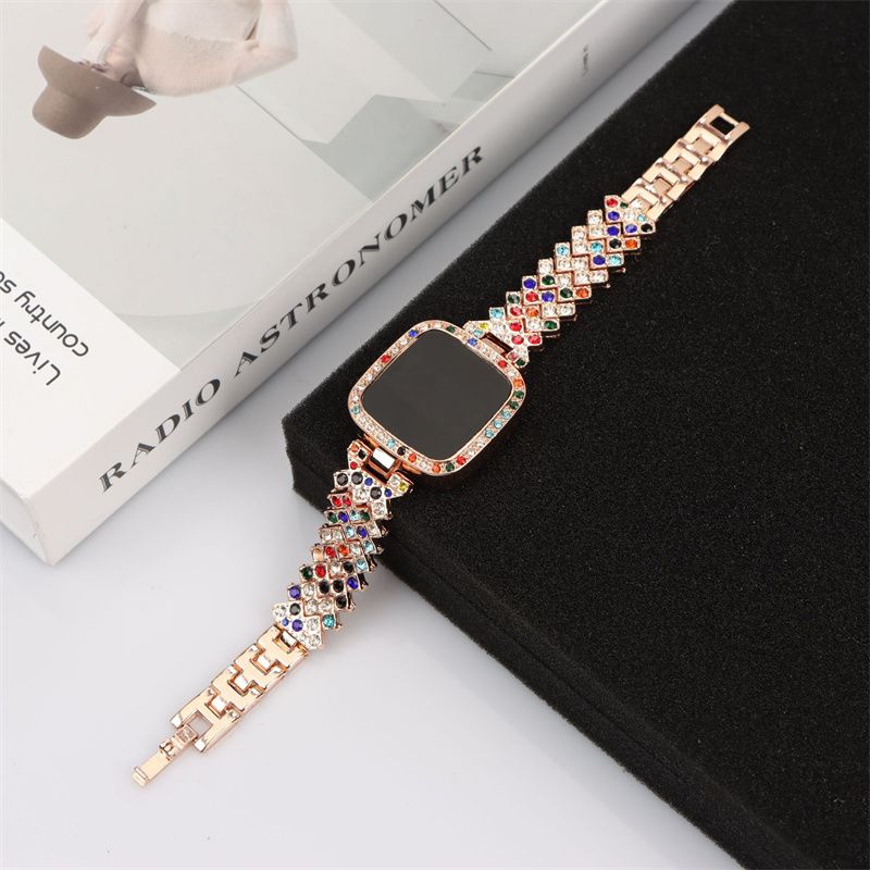 2pcs/set Women's Jewelry Watch Set Square Full Diamond LED Touch Screen Electronic Watches Large Rhinestone Bracelet Hip Hop Fashion Accessories