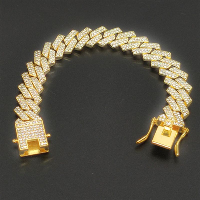 3pcs/set European and American Popular Hip-hop Men's Watch Set Full Diamonds Luxury Gold Quartz Wrist Watch Fashion Cuban Chain Jewelry Bracelet Necklace Rapper Accessories Hip Hop Fashion Jewelry Set