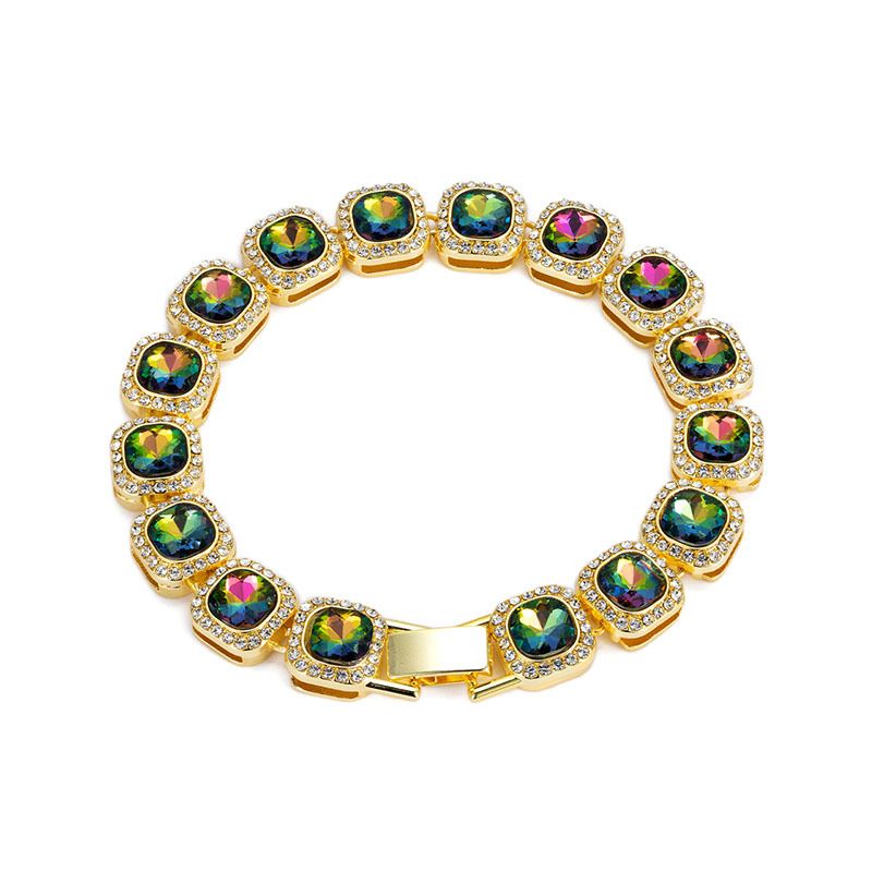 2pcs/set Women's Jewelry Watch Set Square Full Diamond LED Touch Screen Electronic Watches Large Rhinestone Bracelet Hip Hop Fashion Accessories