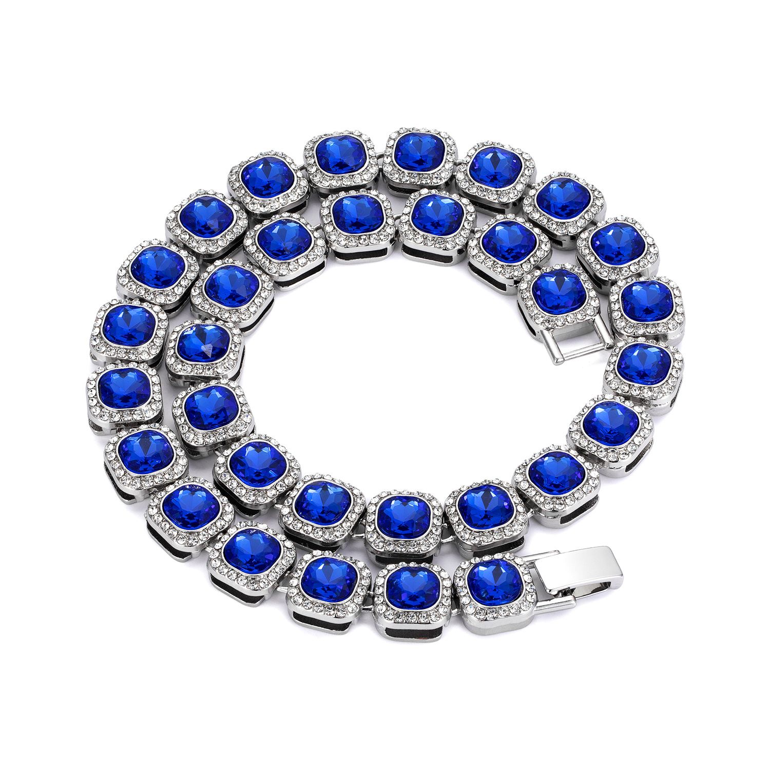 3pcs/set European and American style Hip-hop Diamond Necklace Bracelet Men's Watch Set Silver Quartz  Full Diamond Ice Watch Male Student Steel Band Metal Calendar Gift Set Watch