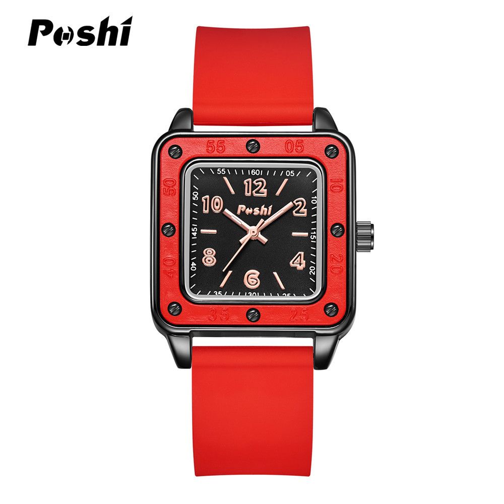 Poshi New Women's Watch Fashion Square Silicone Strap Watches Student Luminous Waterproof Wrist Watch Ladies Quartz Watch