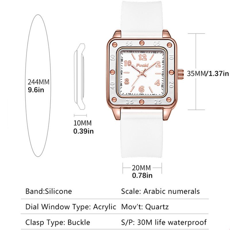 Poshi New Women's Watch Fashion Square Silicone Strap Watches Student Luminous Waterproof Wrist Watch Ladies Quartz Watch