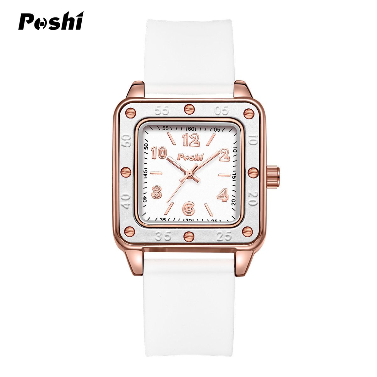 Poshi New Women's Watch Fashion Square Silicone Strap Watches Student Luminous Waterproof Wrist Watch Ladies Quartz Watch