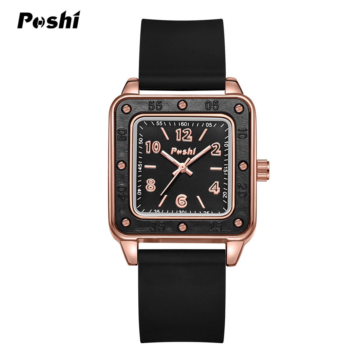 Poshi New Women's Watch Fashion Square Silicone Strap Watches Student Luminous Waterproof Wrist Watch Ladies Quartz Watch