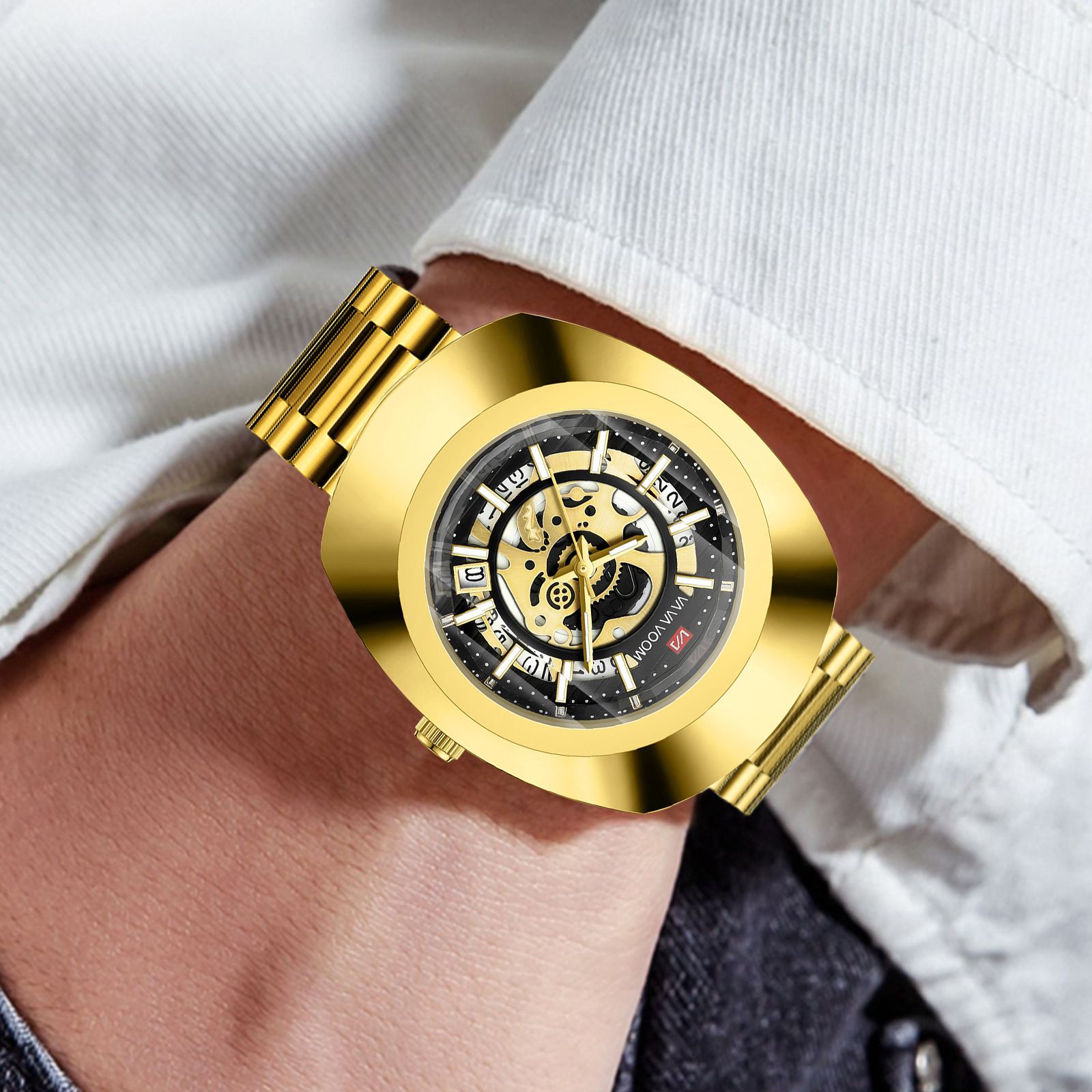 New Fashion High Grade Couple Watch Luxury Gold Stainless Steel Strap 30M Waterproof Diamond Cut Mirror High-end Quartz Men's Watch Exquisite  Casual Women's Wrist Watch