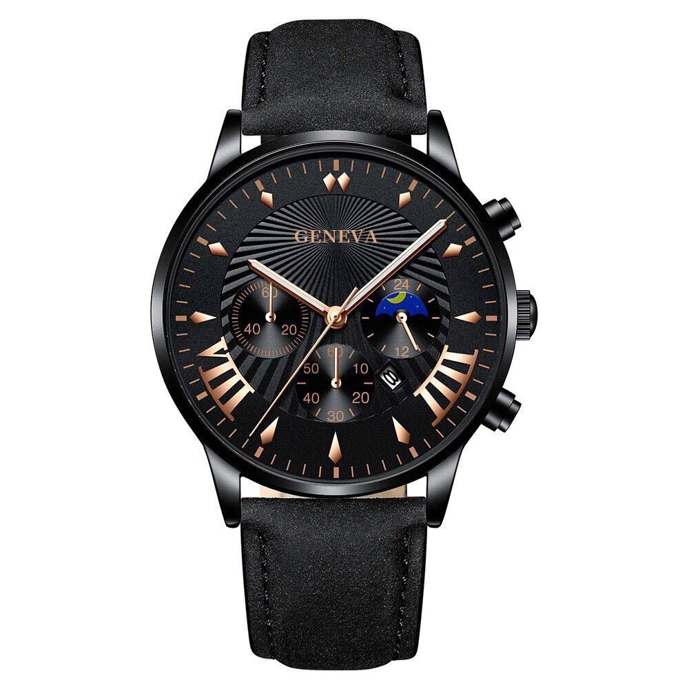 Fashion Mens Sports Watches Man Business Quartz Wristwatch Luxury Black Leather Bracelet Men Casual Clock Watch