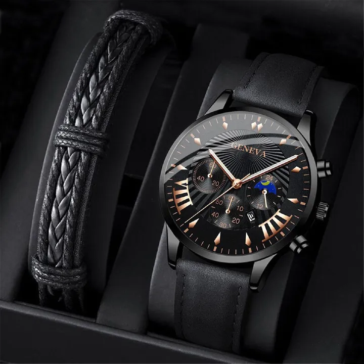Fashion Mens Sports Watches Man Business Quartz Wristwatch Luxury Black Leather Bracelet Men Casual Clock Watch