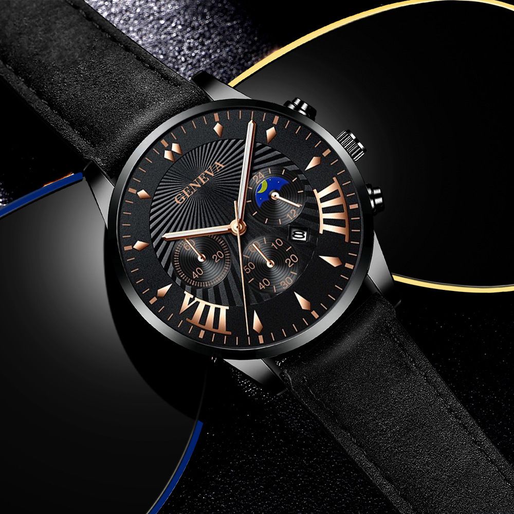 Fashion Mens Sports Watches Man Business Quartz Wristwatch Luxury Black Leather Bracelet Men Casual Clock Watch