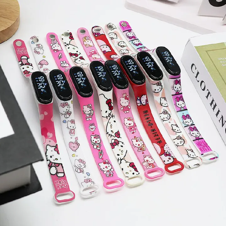 Hello Kitty LED Watch Anime Watch Silicone Boys and Girls Sports Cartoon Characters Children Christmas Birthday Gift