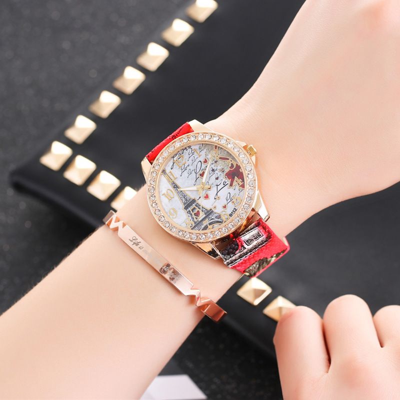 Fashion Flowers Women Watches Ladies Leather Strap Analog Quartz Watch Reloj Mujer Girls Clock Gift