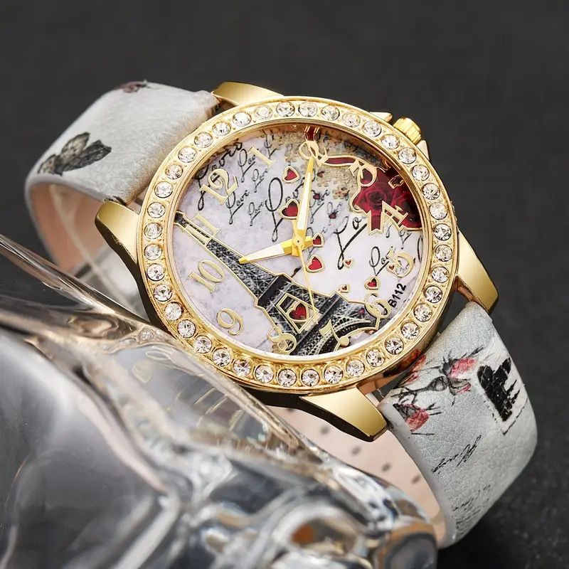 Fashion Flowers Women Watches Ladies Leather Strap Analog Quartz Watch Reloj Mujer Girls Clock Gift