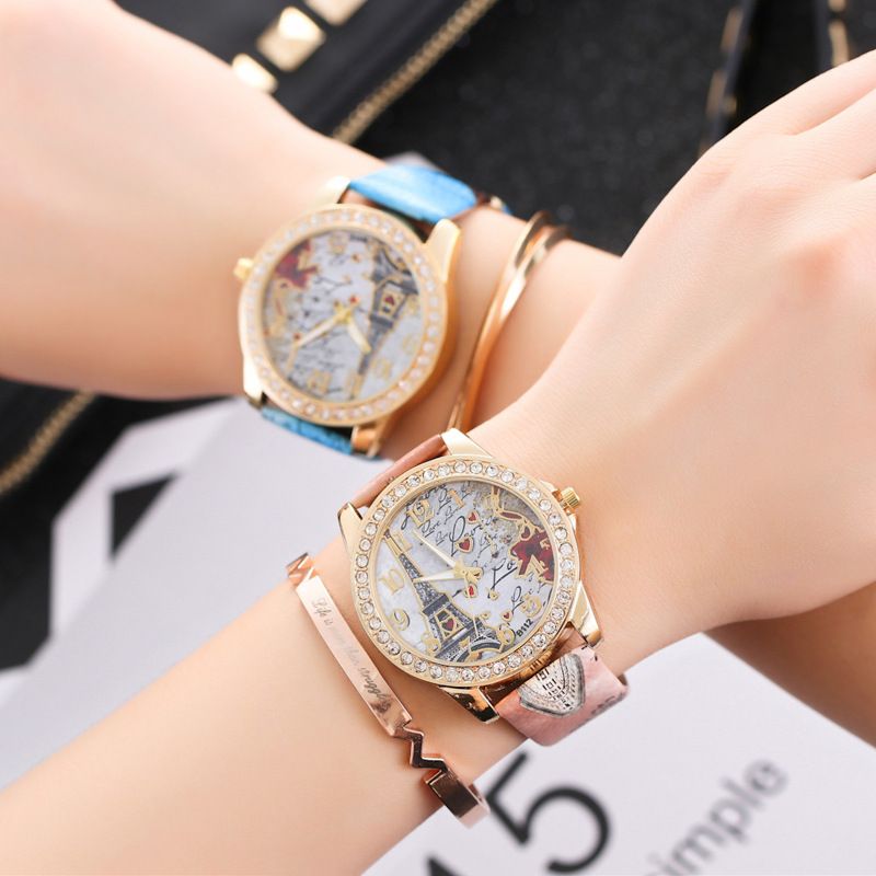 Fashion Flowers Women Watches Ladies Leather Strap Analog Quartz Watch Reloj Mujer Girls Clock Gift