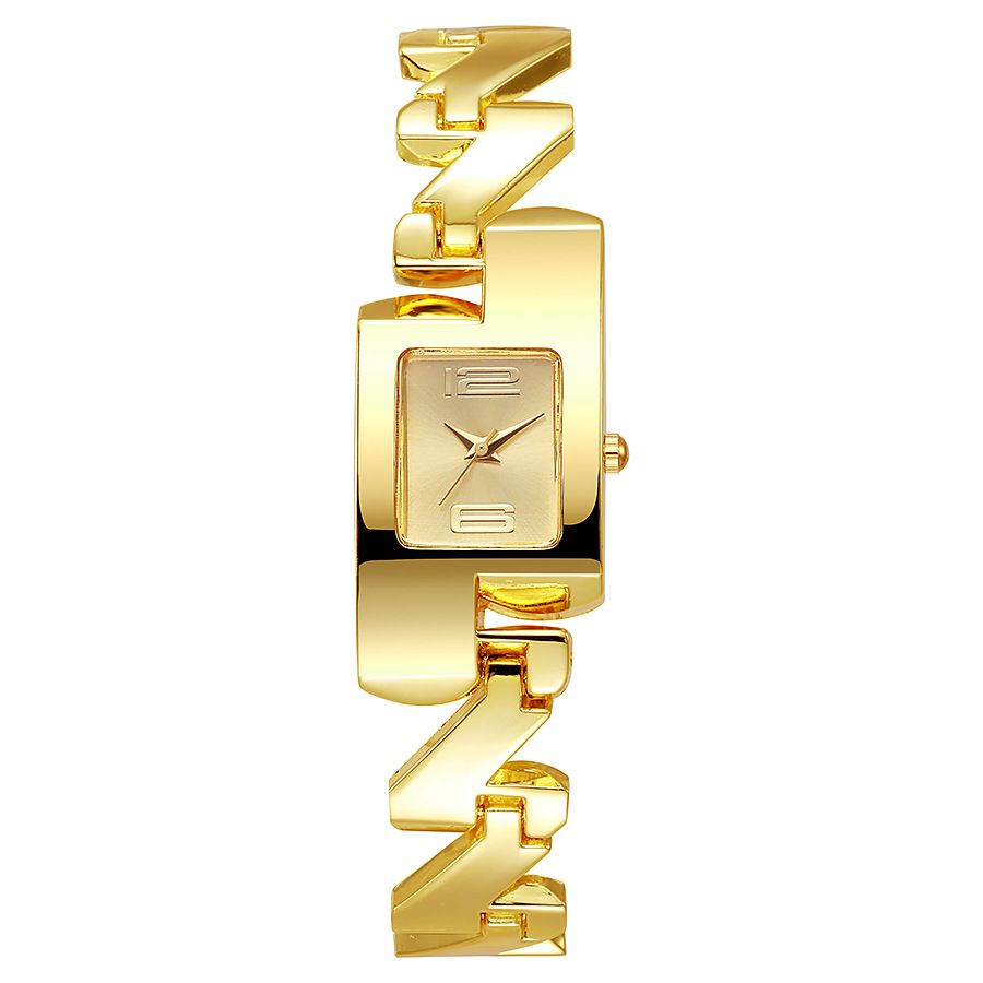 Ladies' fashion medieval classic gold alloy yellow square watch studded hollow bracelet watchSteel Belt Quartz Watch