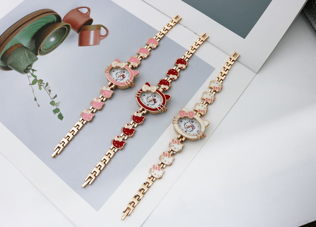 Student Children's Watch Pink Cat Cute Small Dial Female Ladies Bracelet Quartz Girl Clock