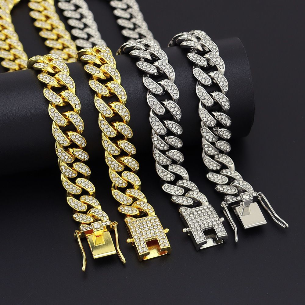 Fashion hip-hop style chain full diamond watch+diamond bracelet (2pcs/set) street brand fine steel steel belt