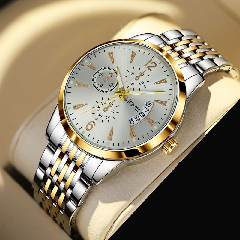 Luxury Fashion Mens Watches Gold Stainless Steel Waterproof Quartz Watch for Male Luminous Chronograph Date Original Watch