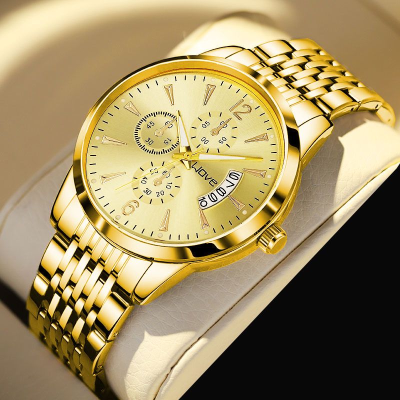 Luxury Fashion Mens Watches Gold Stainless Steel Waterproof Quartz Watch for Male Luminous Chronograph Date Original Watch