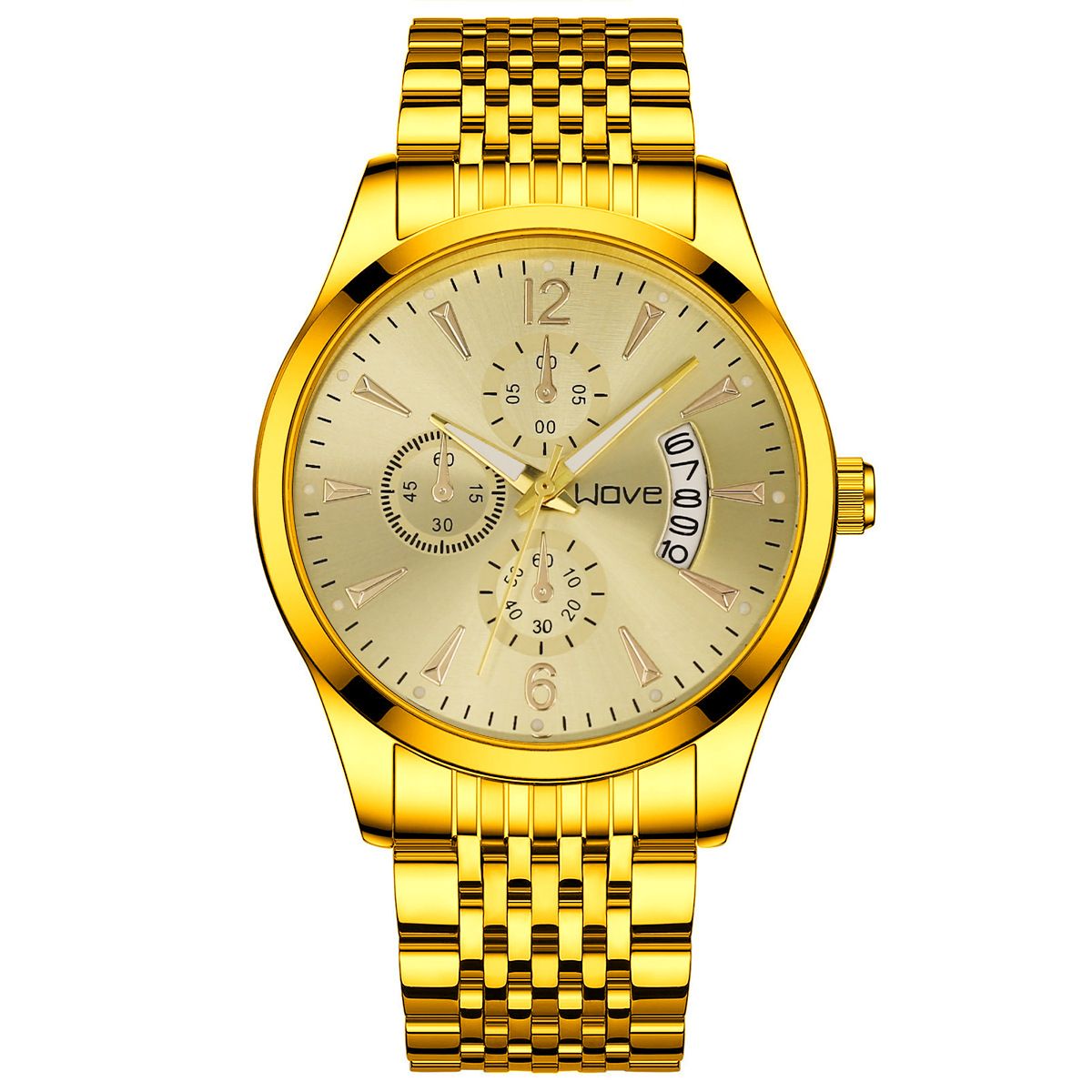 Luxury Fashion Mens Watches Gold Stainless Steel Waterproof Quartz Watch for Male Luminous Chronograph Date Original Watch
