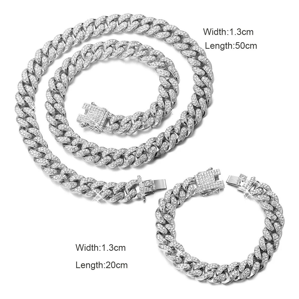 Fashion hip-hop style chain full diamond watch+diamond bracelet (2pcs/set) street brand fine steel steel belt