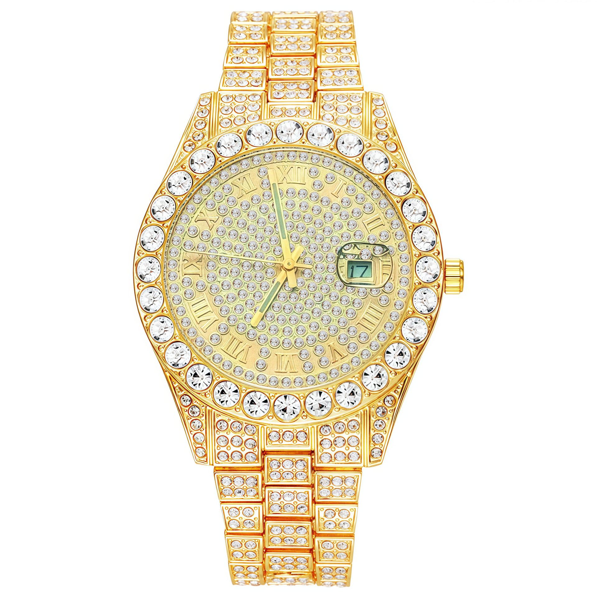 Fashion hip-hop style chain full diamond watch+diamond bracelet (2pcs/set) street brand fine steel steel belt