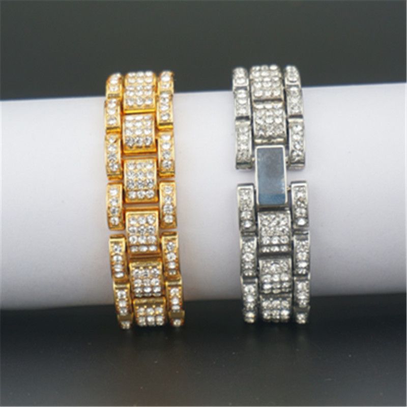 Shiny Long-Lasting Diamond-Encrusted Tank Chain Bracelet – Gold/Silver Cuban Link Accessory for Naija/Kenyan HipHop Crews & Trendsetters