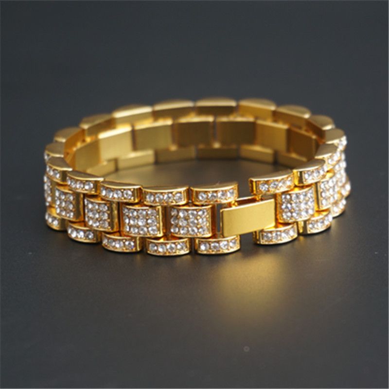 Shiny Long-Lasting Diamond-Encrusted Tank Chain Bracelet – Gold/Silver Cuban Link Accessory for Naija/Kenyan HipHop Crews & Trendsetters