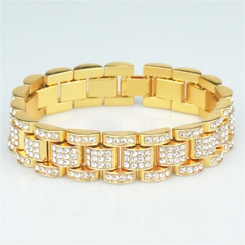 Shiny Long-Lasting Diamond-Encrusted Tank Chain Bracelet – Gold/Silver Cuban Link Accessory for Naija/Kenyan HipHop Crews & Trendsetters