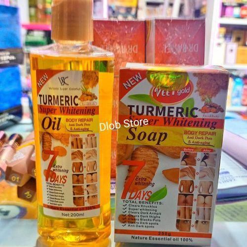 Meinaier 2PACK Tumeric Oil +SOAP Facial Body SkinCare Massage Oil Dark Spot Remover