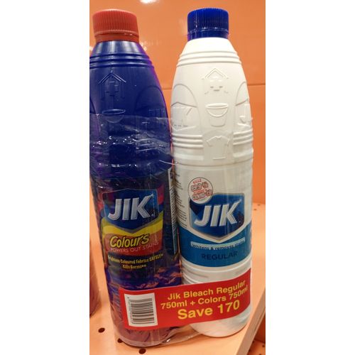 Jik Regular Bleach 750ml + Colours 750ml- Twin Pack