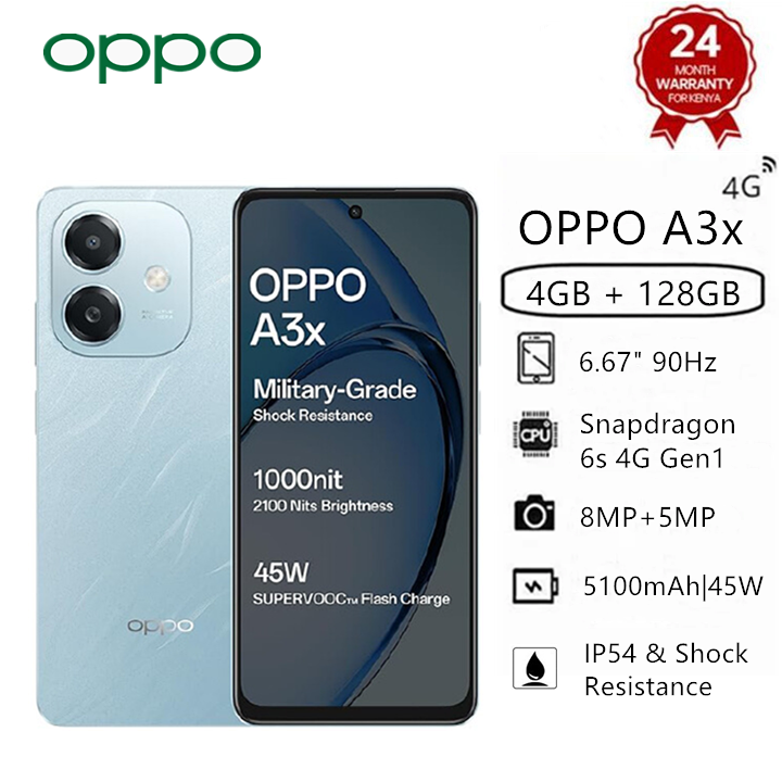 Brand New OPPO A3x 4GB RAM+ 128GB ROM 6.67" 90Hz Snapdragon 6s 4G Gen1 Android 14 45W 5100mAh Type-C Charge Smart Phones Side Fingerprint and Face Unlock phone