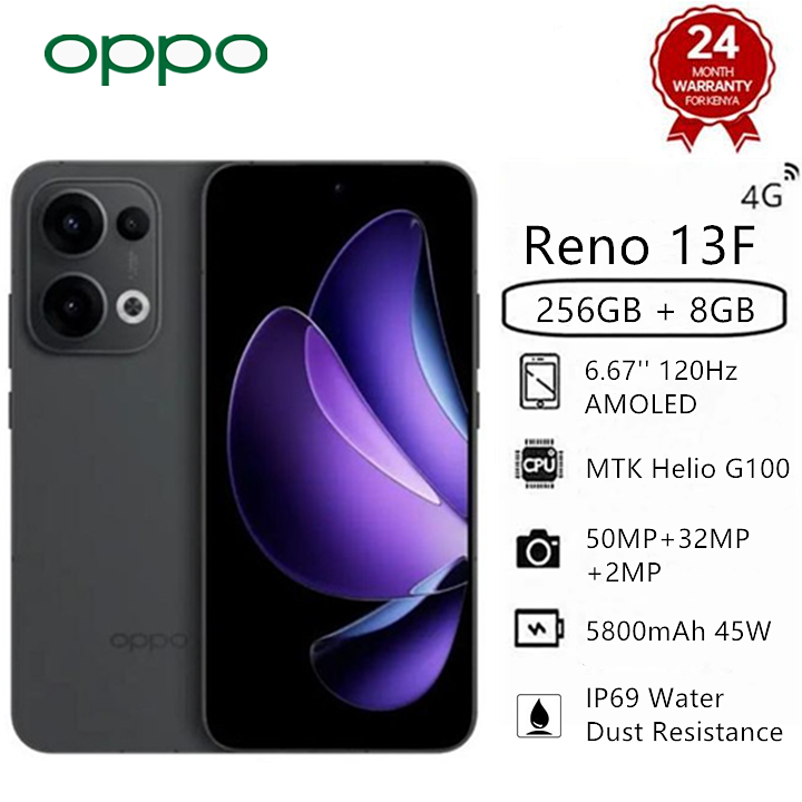 Brand New OPPO Reno13 F 256GB+8GB 6.67" 120Hz AMOLED 50MP Camera MTK Helio G100 45W 5800mAh Android 14 IP69 Water Dust Resistance Dual SIM Smart Phones RENO 13F