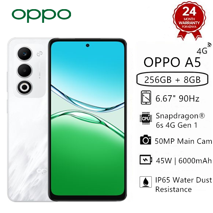 Brand New OPPO A5 256GB+8GB 6.67" 120Hz 45W 6000mAh Large Battery MTK Dimensity 6300 (6 nm) 50MP Android 15 Type-C Charge  IP65 Water Dust Resistance Smart Phones Side Fingerprint Unlock phone