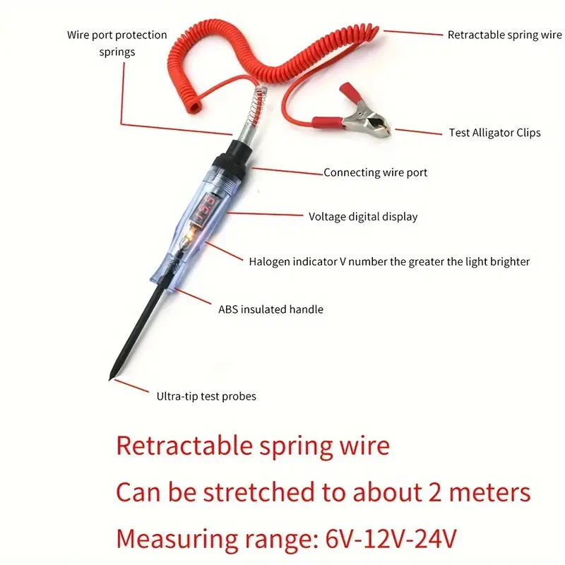 5V-90V Voltage Testing Pen Automotive Circuit Tester With Digital Display And Long Probe For Precise Voltage Measurement Used For Testing And Diagnosis Of Electrical Systems In Automobiles And Trucks